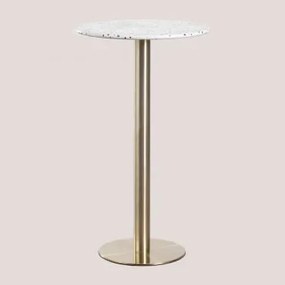 Tavolo Da Bar Rotondo Alto In Terrazzo (ø60 Cm) Malibu Bianco & Oro Champagne - Sklum