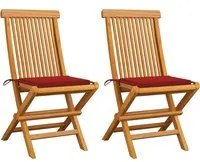 Sedie da Giardino con Cuscini Rossi 2 pz in Massello di Teak 3062466