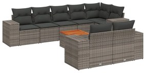 Set Divano da Giardino 9 pz con Cuscini Grigio in Polyrattan