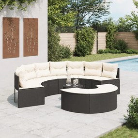 Set divani da giardino semicircolare 3 pz in polyrattan nero