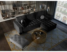 Divano letto angolare in velluto nero, angolo destro Santo - Milo Casa