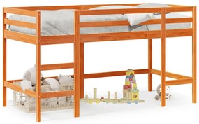 Letto Soppalco Con Scala Bambini Marrone 80x200cm Massello Pino /