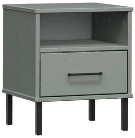 Comodino con gambe in metallo grigio legno massello pino oslo