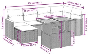 Set divani da giardino 7 pz con cuscini beige in polyrattan