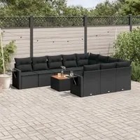 Set Divani da Giardino 11 pz con Cuscini in Polyrattan Nero 3224739