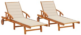Sdraio 2 Pz Con Cuscini İn Legno Massello Di Acacia /