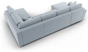 Divano angolare azzurro allungabile e con contenitore (con penisola a destra/a U) con rivestimento in velluto Kyoto – Cosmopolitan Design