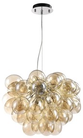 Lampadario Contemporaneo Baldo Metallo Nichel 8 Luci Diffusori Cognac