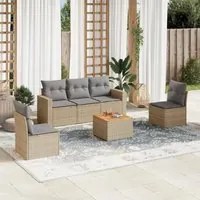 Set Divano da Giardino 6 pz con Cuscini Beige in Polyrattan 3224064