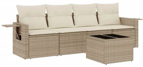 Set divano da giardino 5 pz con cuscini beige in polyrattan