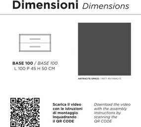 Mobile da bagno sospeso moderno base 100 CLASSIC con 2 cassetti e lavabo, ANTRACITE OPACO