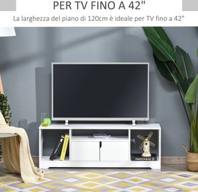 Mobile Porta TV fino a 42" 120x30x41 cm con Armadietto e Ripiani in Legno Bianco...