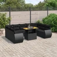 Set Divani da Giardino 10pz con Cuscini in Polyrattan Nero 3272336