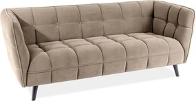 Divano Castello Velvet 3 posti in velluto beige scuro Bluvel 40 e struttura in legno wenge – 200x85x78 cm