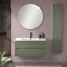 Mobile bagno sospeso cannettato 90 cm verde con specchio Bali