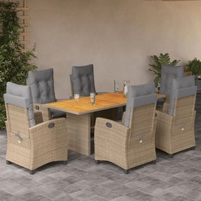 Set pranzo da giardino 7 pz con cuscini beige misto polyrattan