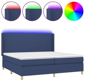 Letto a molle materasso e led blu 200x200cm in tessuto