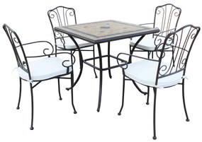 VENTUS - set tavolo in ferro cm 80 x 80 x 74 h con 4 poltrone Ventus