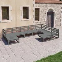 Set Divani da Giardino 9 pz Grigi in Legno Massello di Pino cod mxl 37526