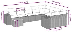 Set divano da giardino 10 pz con cuscini grigio in polyrattan