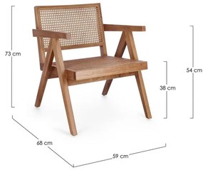 Poltrona lounge GALIA in legno di teak naturale e rattan