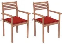 Sedie da Giardino 2 pz con Cuscini Rossi Massello di Teak cod mxl 75934