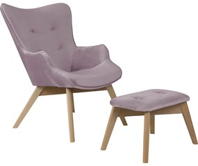 Poltrona con poggiapiedi lavanda con rivestimento in velluto Niko – Ropez