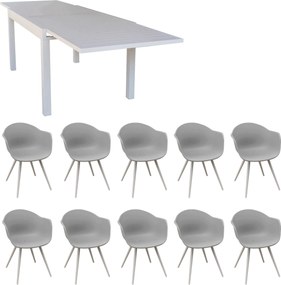 JERRI - set tavolo in alluminio cm 135/270 x 90 x 75 h con 10 Poltrone Dynamo