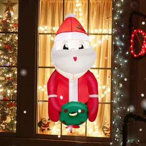 Costway Pupazzo di babbo Natale gonfiabile da 100cm che esce dalla finestra, Babbo Natale da appendere con luci LED
