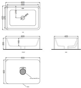 Cielo shui lavabo 60x42 da appoggio rettangolare con troppopieno in ceramica bianco lucido