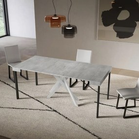 Consolle allungabile Libo - Cemento gambe bianche 90x40/300 cm