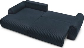 Divano angolare in blu scuro allungabile (con penisola a sinistra) con rivestimento in velluto a coste Lucien – Bobochic Paris