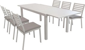 DEXTER - set tavolo in alluminio cm 160/240 x 90 x 75 h con 6 sedie Dexter