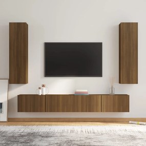 Set mobili porta tv 4 pz rovere marrone in legno multistrato