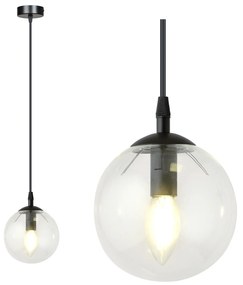 Sospensione Moderna 1 Luce Kali In Acciaio Nero E Sfera In Vetro Trasparente