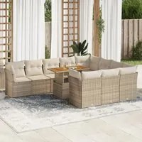 Set Divani da Giardino 11 pz con Cuscini Beige in Polyrattan 3326977