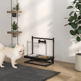Portaciotole per Cani Rialzata con Altezza Regolabile 40,5x22x39 cm 2 Ciotole in Acciaio da 900ml Nero...