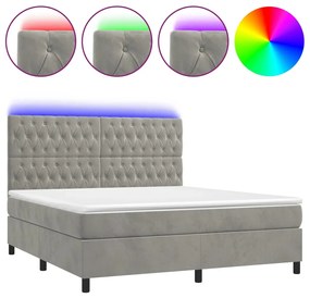 Letto a Molle Materasso e LED Grigio Chiaro 180x200 cm Velluto