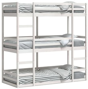 Letto a castello triplo bianco 80x200 cm legno massello di pino