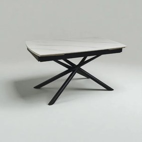 Tavolo allungabile 140-200x90 cm piano marmo bianco e gambe nere - VERAL