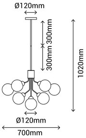 Apparecchio a sospensione in bianco e nero, altezza 102 cm Musa - SULION