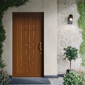 Porta d'ingresso DOLCETTI in PVC pannello bugnato mod.024 L 90 x H 210 cm in PVC rovere dorato, apertura spingere a destra, falso telaio non incluso