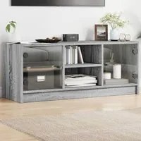 Mobile Porta TV con Ante in Vetro Grigio Sonoma 102x37x42 cm 836376