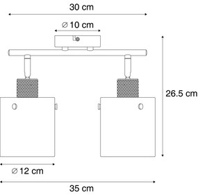 Faretto da soffitto di design nero con vetro fumé 2 luci - Domo