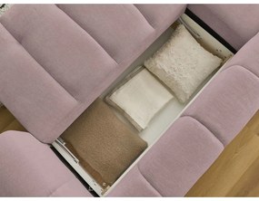 Divano angolare rosa allungabile e con contenitore (penisola a sinistra/chaise lounge) con rivestimento in ciniglia Fuji – Bobochic Paris