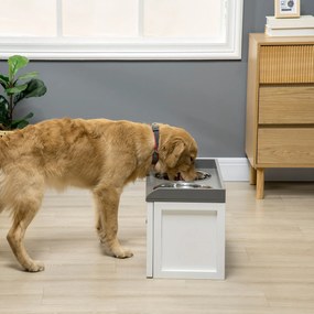 Ciotole per Cani Rialzate 60x30x36 cm con Cassetto in Acciaio Inox e Legno Bianco e Grigio...