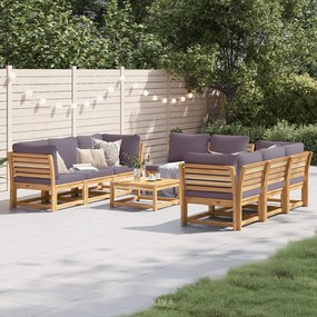 Set salotto giardino 9 pz con cuscini legno massello di acacia