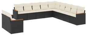 Set Divani da Giardino 11 pz con Cuscini in Polyrattan Nero