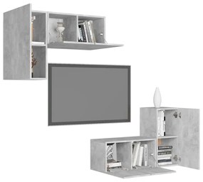 Set di mobili porta tv 4 pz grigio cemento in legno multistrato