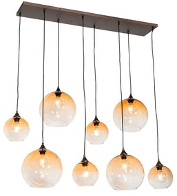 Lampada a sospensione Art Déco bronzo scuro con vetro ambrato 8 luci - Sandra